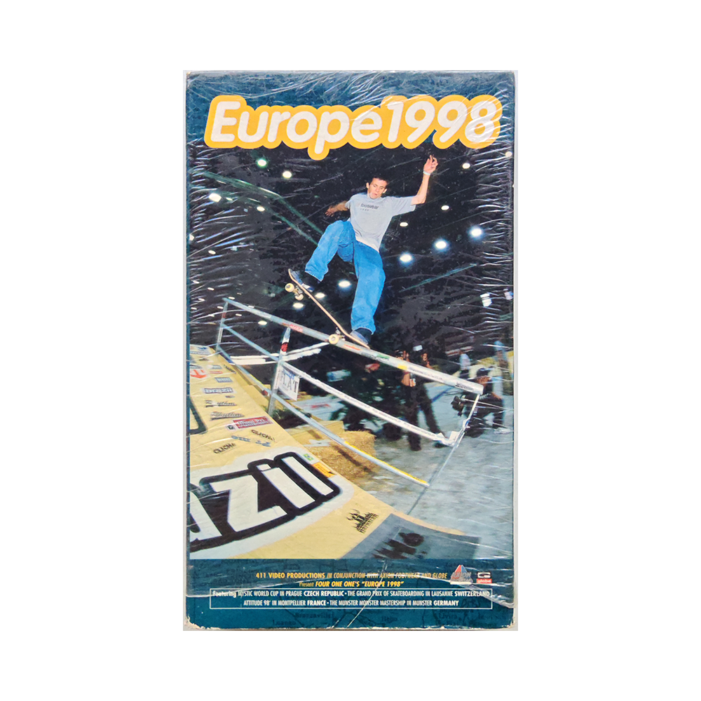 Portada del video VHS de skate de la marca 411 Video magazine, Europe 1998. Diseño original clásico del skateboarding - Cultofskateboarding.net