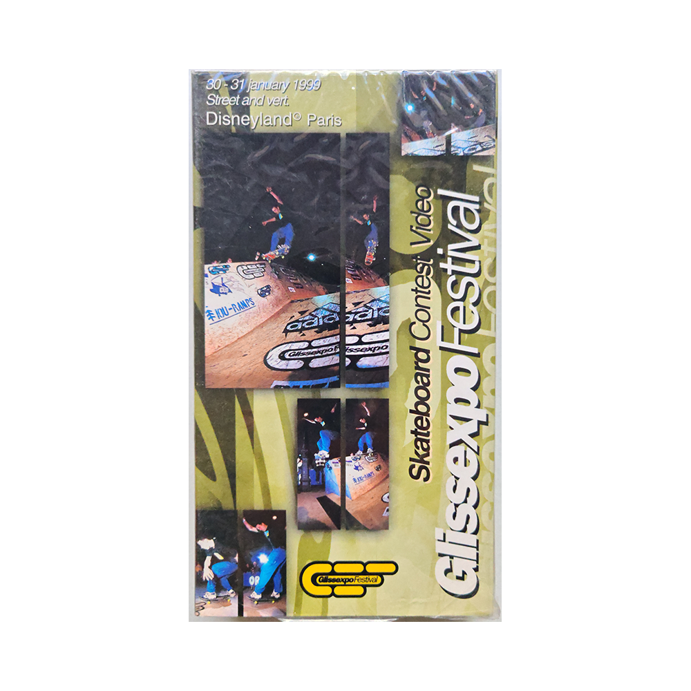 Portada del video VHS de skate Glissexpo Festival. Diseño original clásico del skateboarding - Cultofskateboarding.net