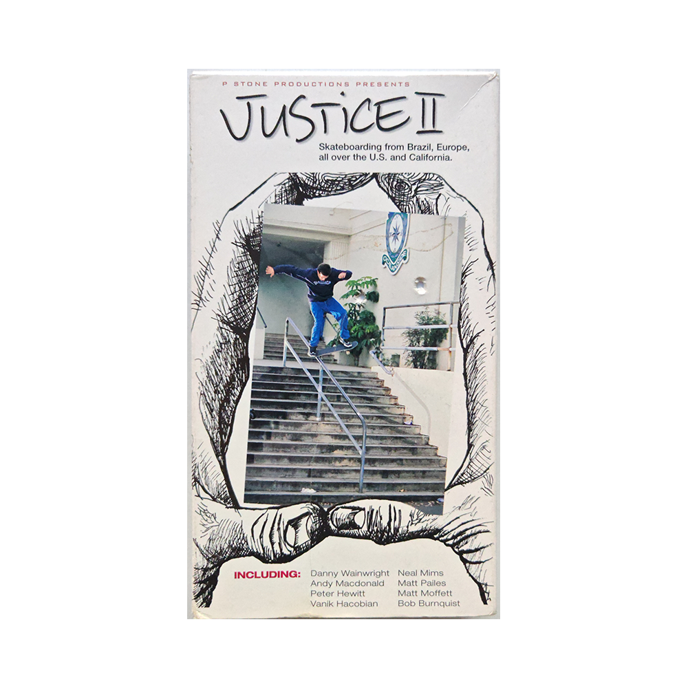 Portada del video VHS de skate Justice II. Diseño original clásico del skateboarding - Cultofskateboarding.net Cultofskateboarding.es